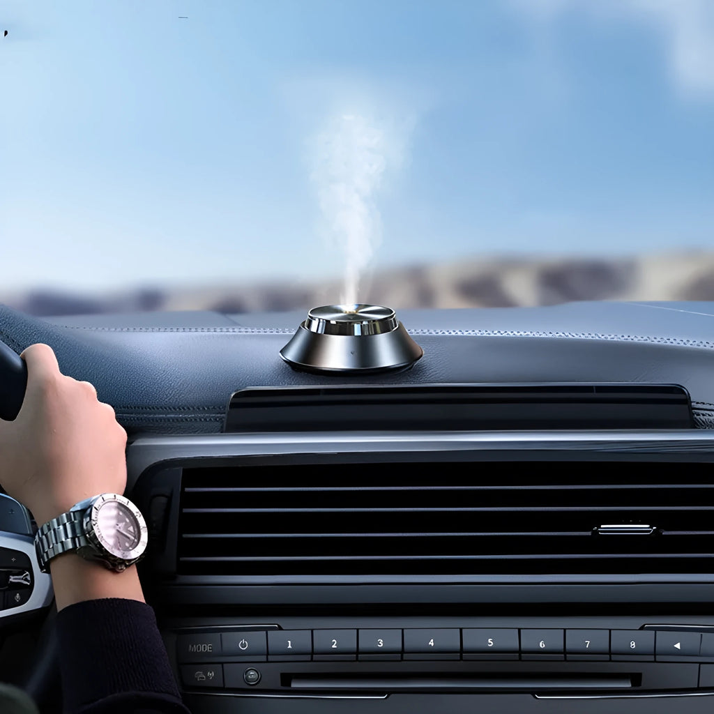 Black butterfly-design metal car aromatherapy air purifier with USB cable and oil bottle.