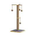 Simple modern cat climbing frame with a scratch-resistant hanging ball, made from pine wood and carpet leather.