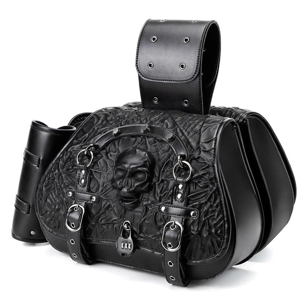 Black PU motorcycle side luggage bags mounted as a pair on a motorcycle