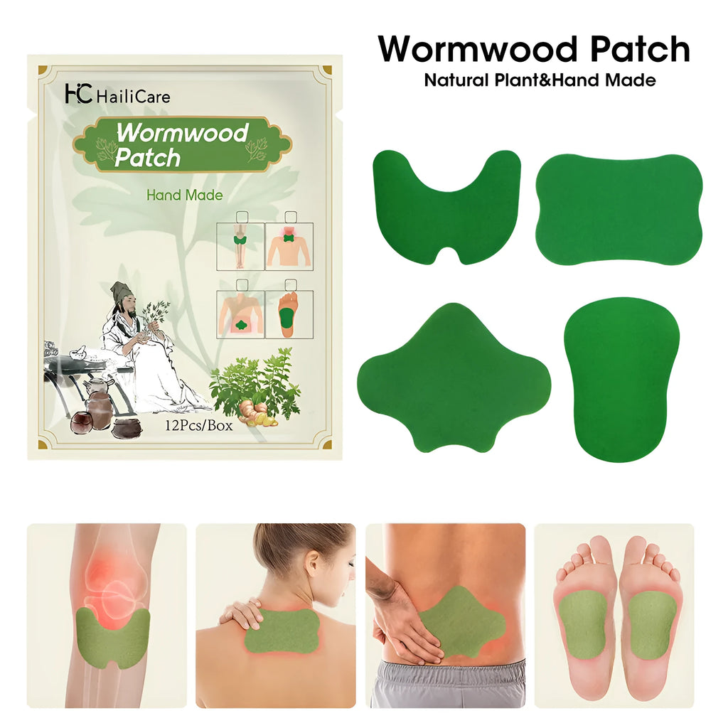 Chinese mugwort herbal patches pack with 12 stickers for knee, lumbar, cervical and foot application