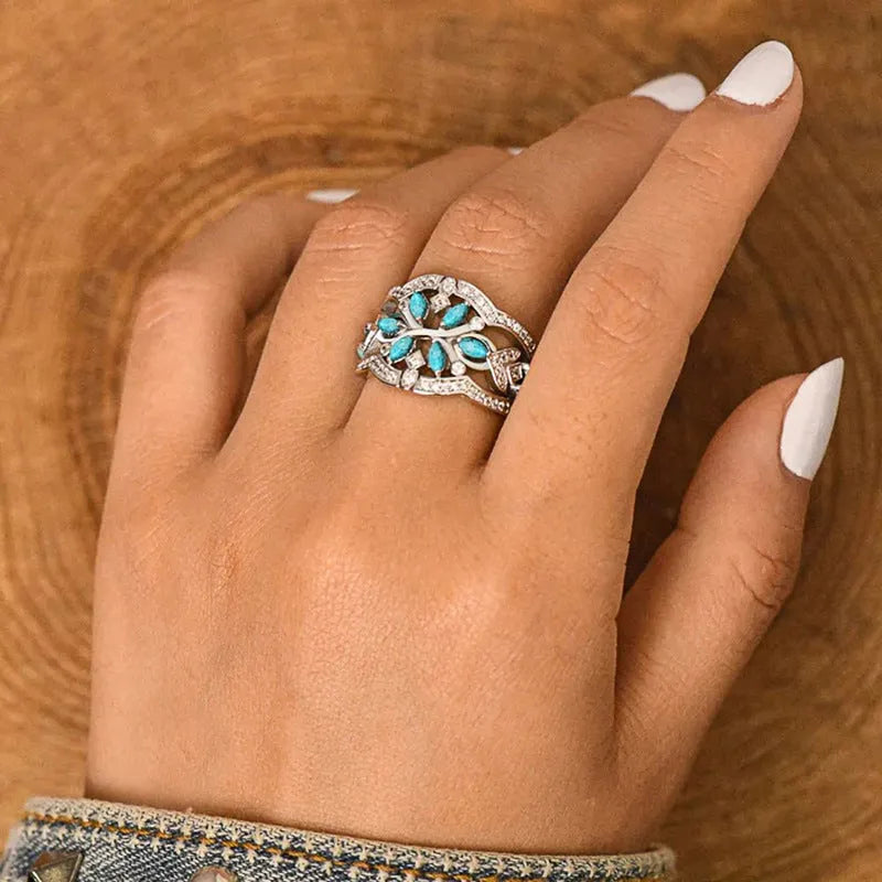 Japanese Korean ethnic style ring for women with inlaid zircon white gold colour copper geometric retro design