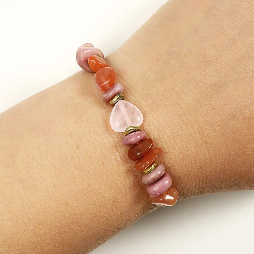 Women's geometric stone beaded bracelet with manually crafted charms in fashion OL style