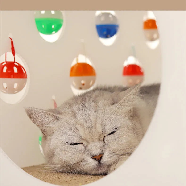 Plastic integrated cat scratch board toy with a tunnel and a bell ball