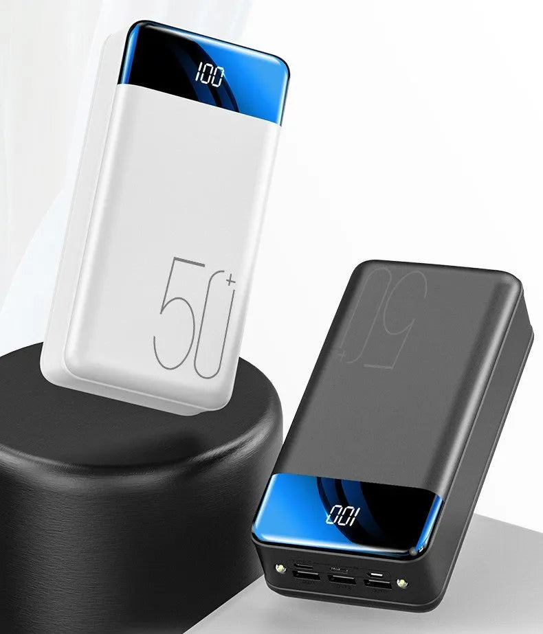 Black and white large capacity 50000mAh charging bank with three output ports
