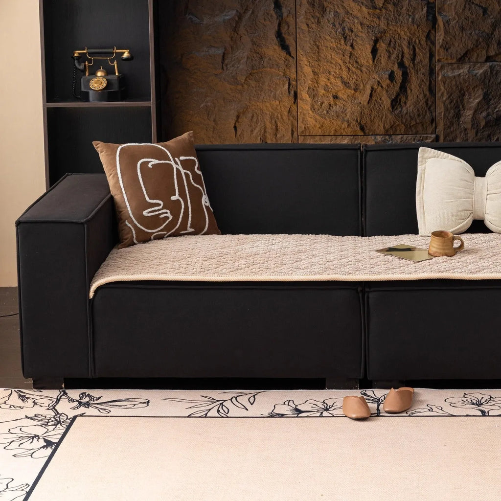 Corduroy sofa cushion in solid colour, 70x150cm size, puff-beige shade, simple style with cloth liner