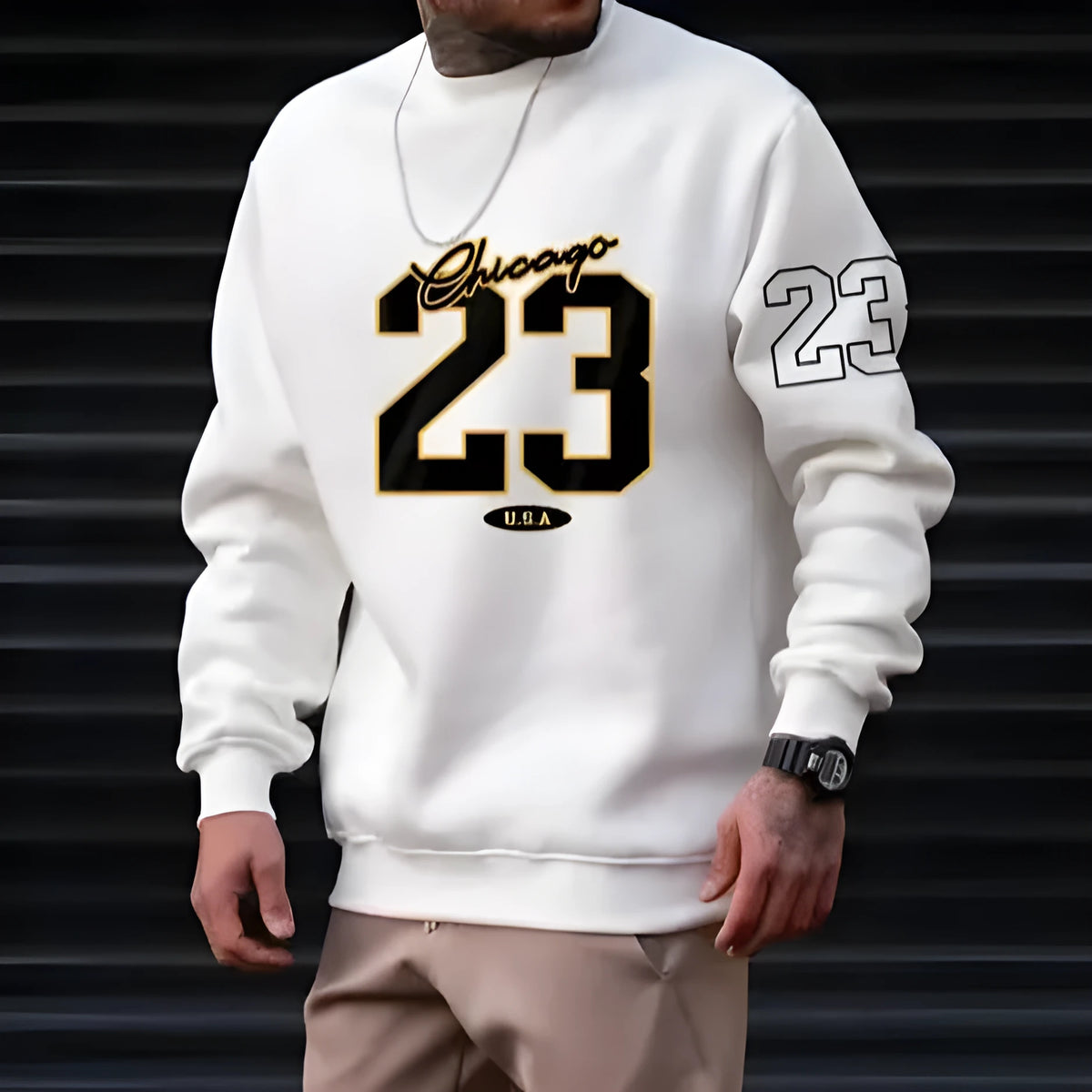 Men's art letter design fleece sweatshirt pullover style autumn casual top polyester fibre