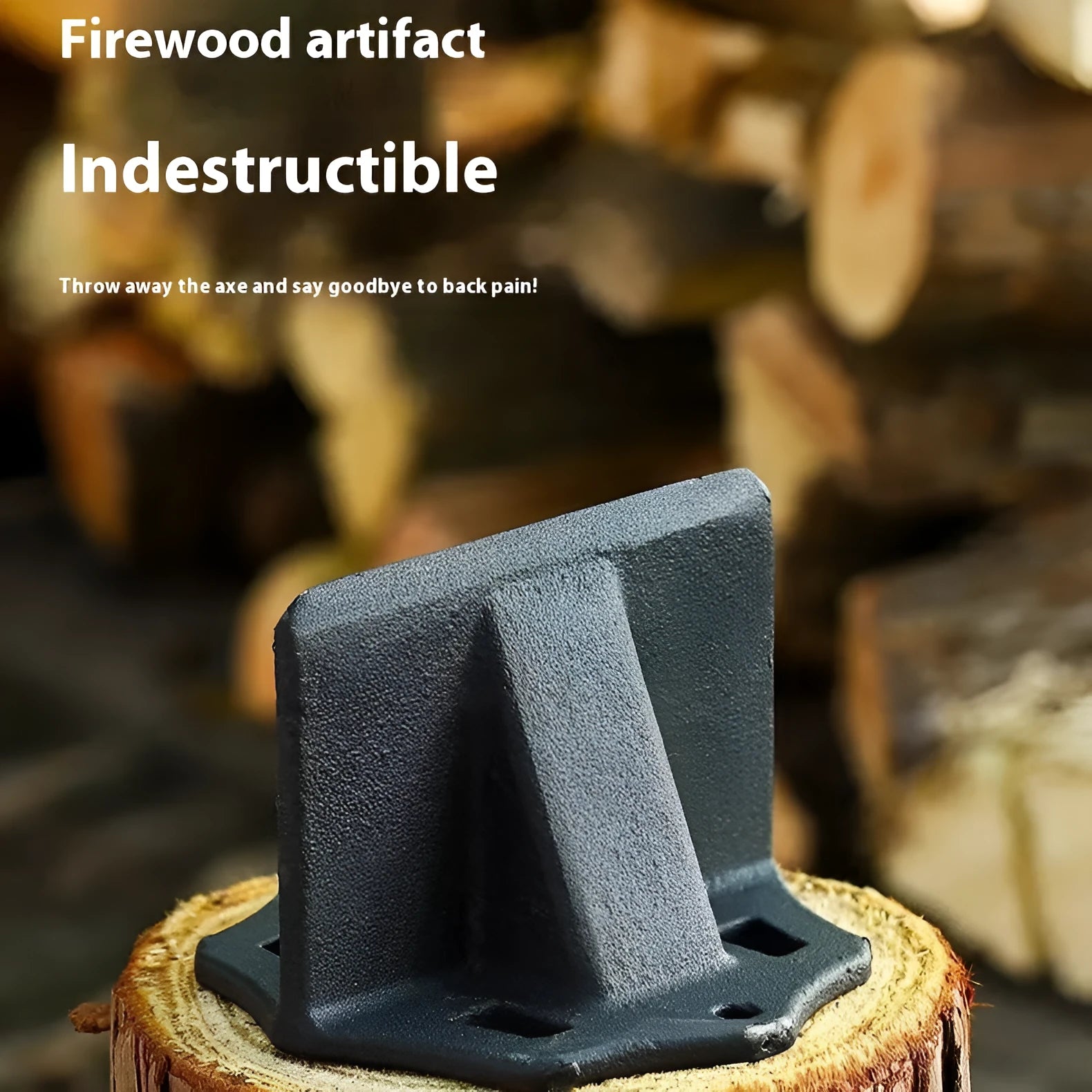 Small square cast iron wood splitter tool for household firewood preparation
