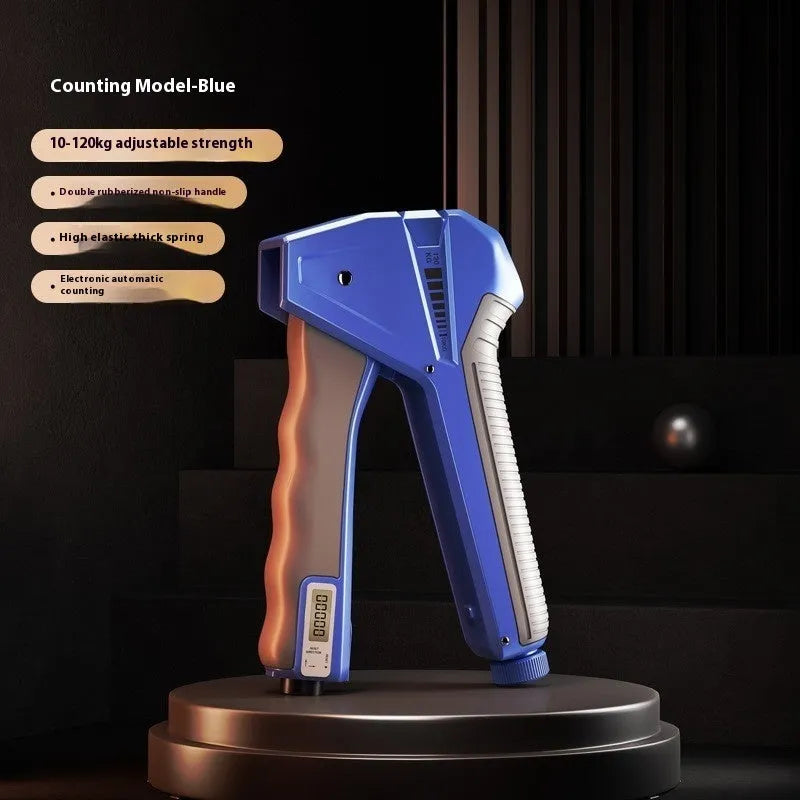 Adjustable hand gripper with spring mechanism showing 5-60kg resistance range in black colour option