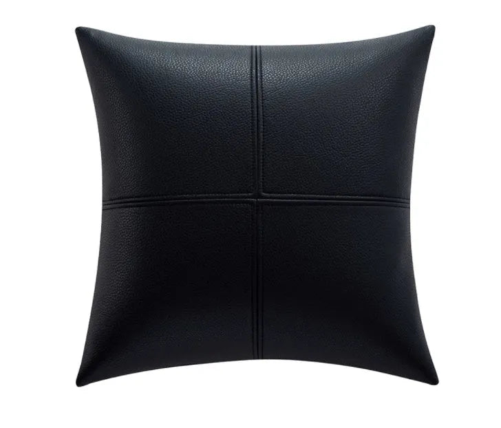 Soft cowhide leather pillow cover in solid colour on sofa, Nordic style decorative cushion case