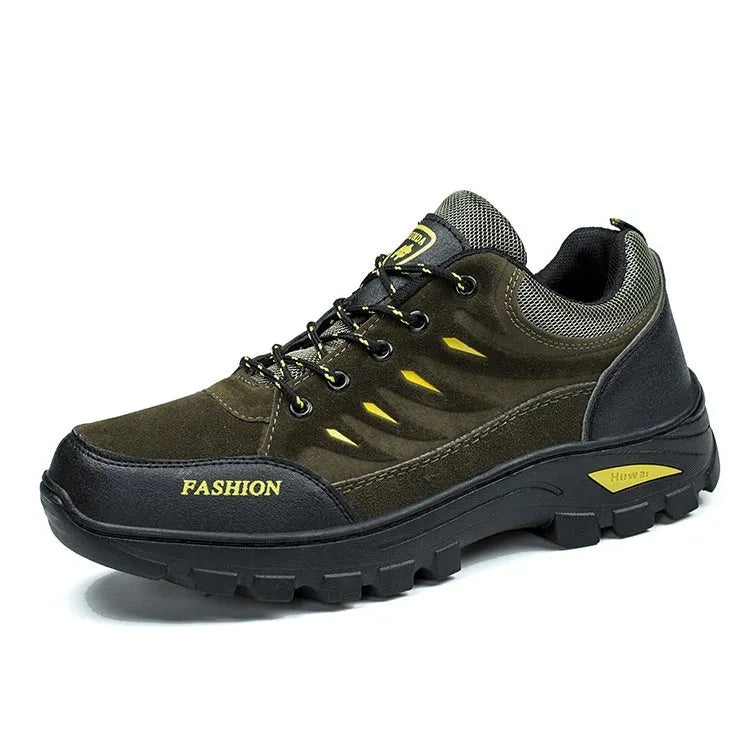 Men's mid-top suede hiking shoes in green with rubber sole and lace-up front.