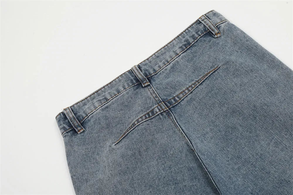 Men's blue cotton denim jeans mid waist casual trousers youth leisure wear