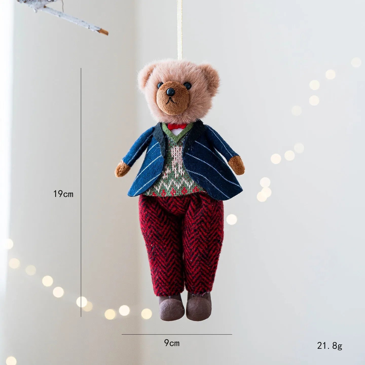 Cloth plush bear doll wearing cotton suit with plaid pattern, available as gentleman bear or princess bear design