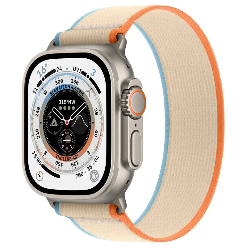 Nylon Apple Watch replacement band with integrated single-ring strap in various colours