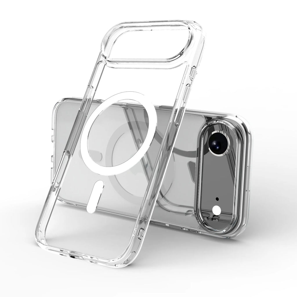 Transparent magnetic phone case for iPhone 17 Air showing TPU composite construction.