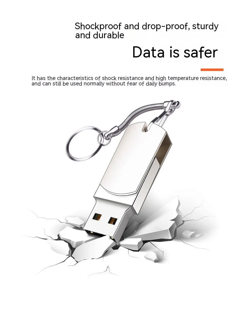 White metal USB flash drive with rotational mechanism showing compact 34mm design