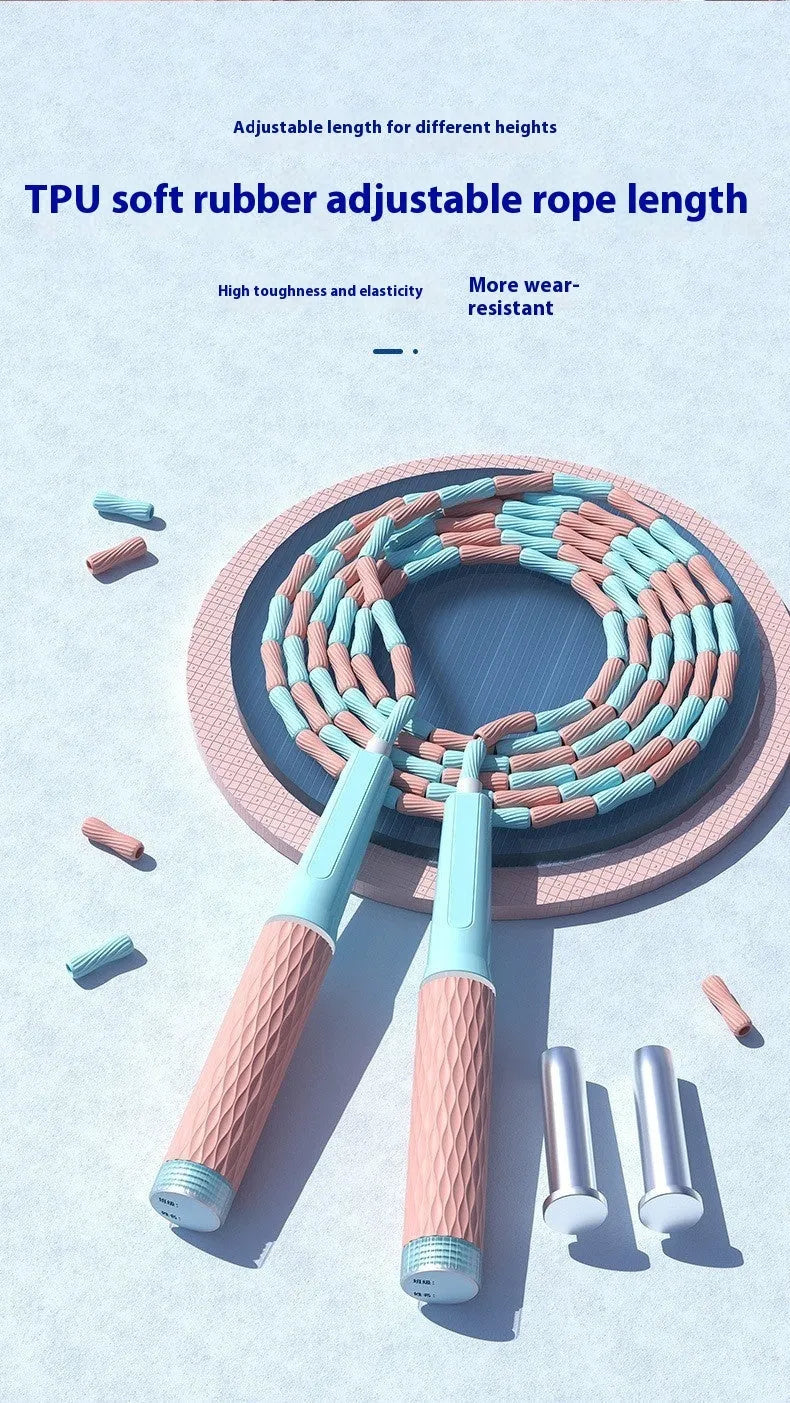 Children's bamboo bead skipping rope in four colour options with 2.8 metre length