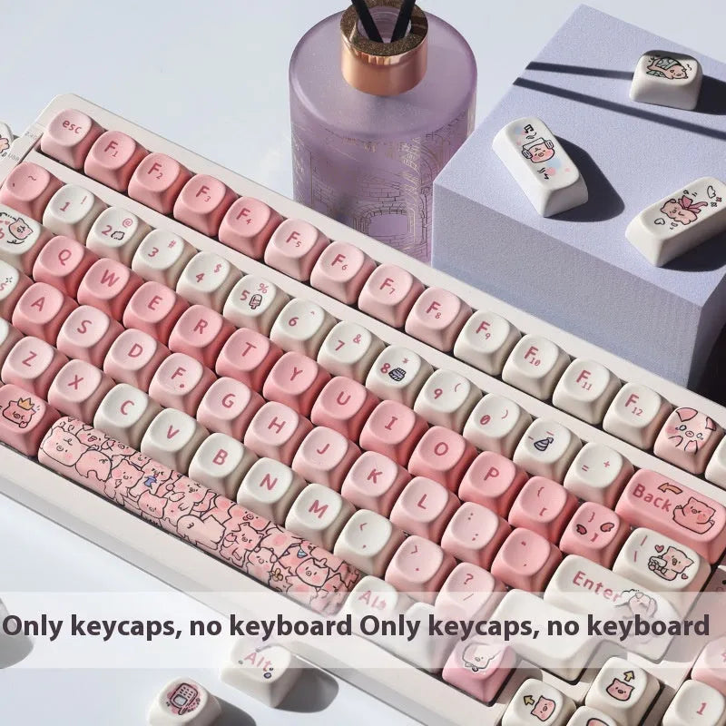 Pink PBT key cap with five-sided sublimation pig pattern for universal mechanical keyboards