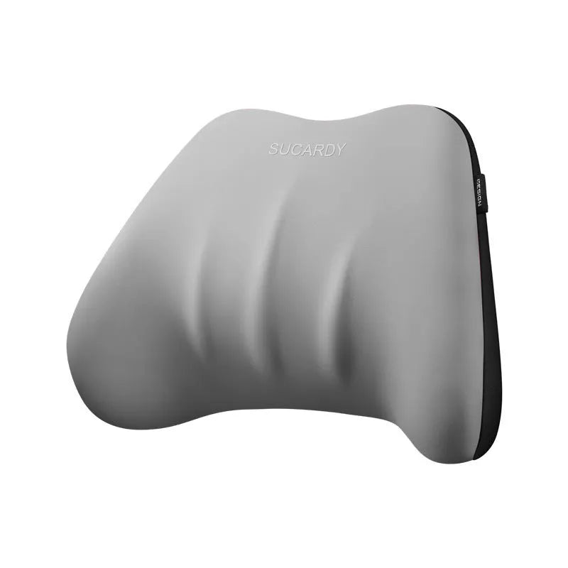 Memory foam car cushion set showing lumbar support pillow and neck pillow in solid colour option