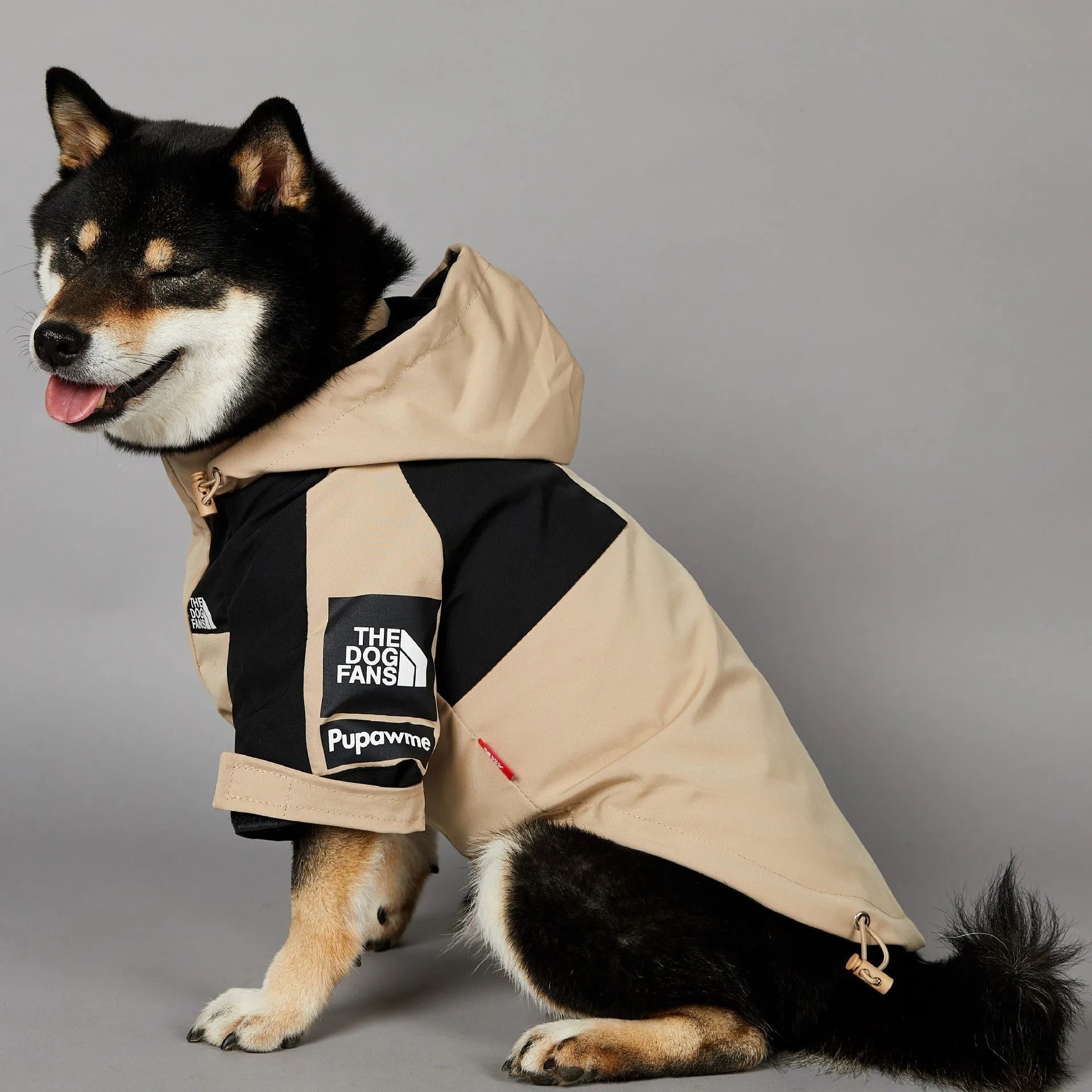 Khaki polyester dog shell jacket for medium to large breed dogs