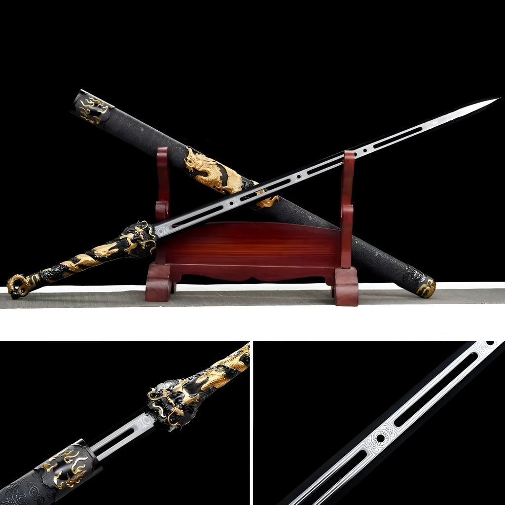 High Manganese Steel Tang Dao Embroidered Spring Saber 104cm unsharpened display replica with wooden satin-covered scabbard