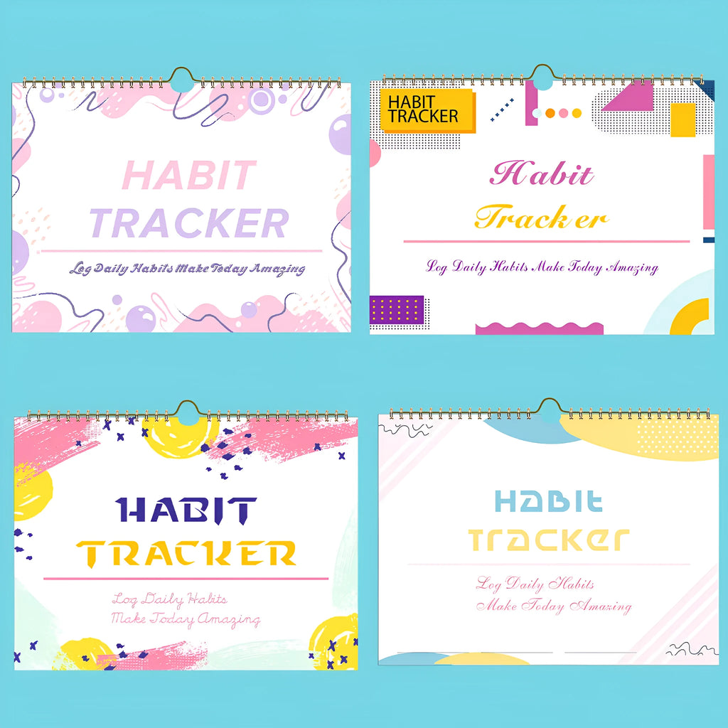 A4 habit tracking book with coloured cover open to show interior pages