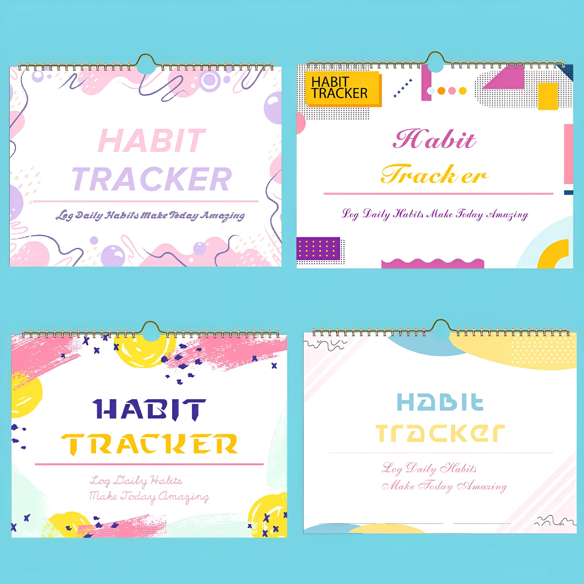 A4 habit tracking book with coloured cover open to show interior pages