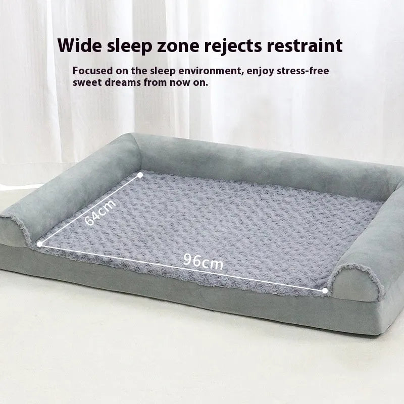 Light grey cloth kennel bed for a large dog, showing its open-top design and spacious interior.