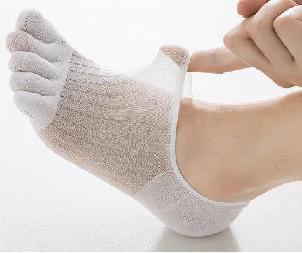 Modal cotton five-finger boat socks in black, dark grey, khaki, light grey, and white colours.