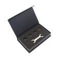 Bluetooth 5.0 car tyre pressure monitoring system with four black external sensors, a wrench, and anti-theft screws.