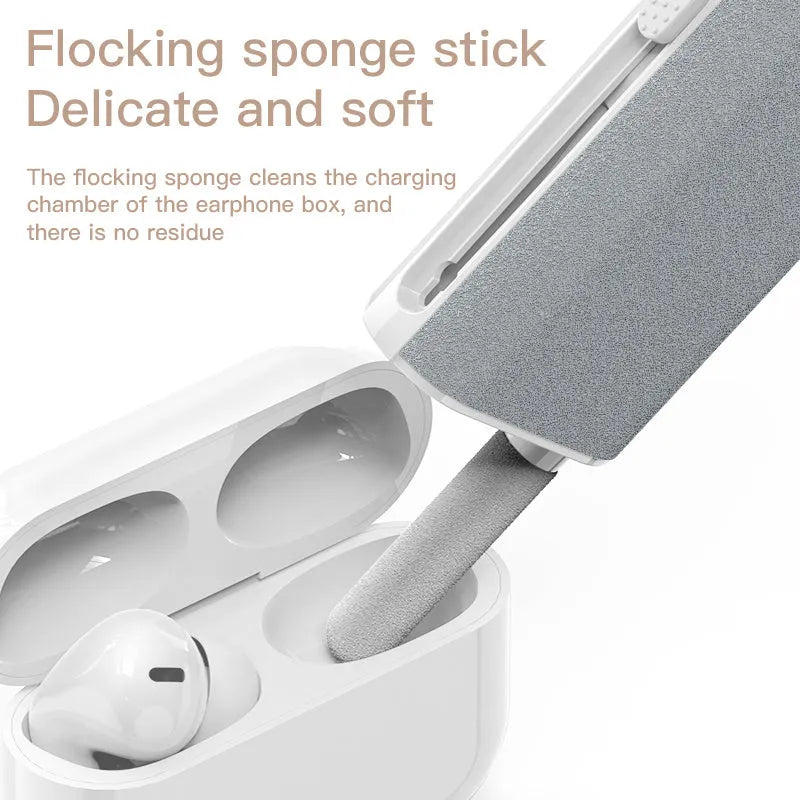 5-in-1 digital cleaning kit with flocking sponge, brush, and metal tip for phones, tablets, laptops, and earphones