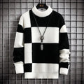 Men's casual cardigan in colour block black with white collar, loose fit, thickened modal polyester fabric