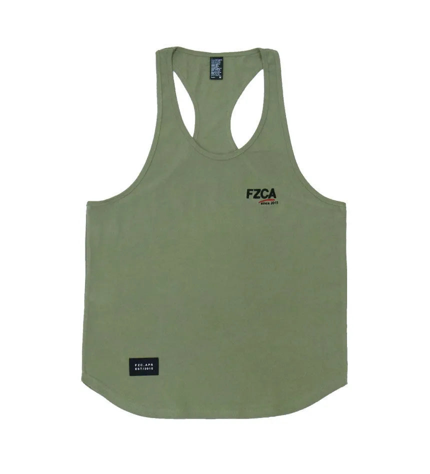 Men's white cotton fitness vest for summer running and gym training on a plain background