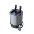 Gun grey matte black cup car charger with retractable cable in vehicle cup holder