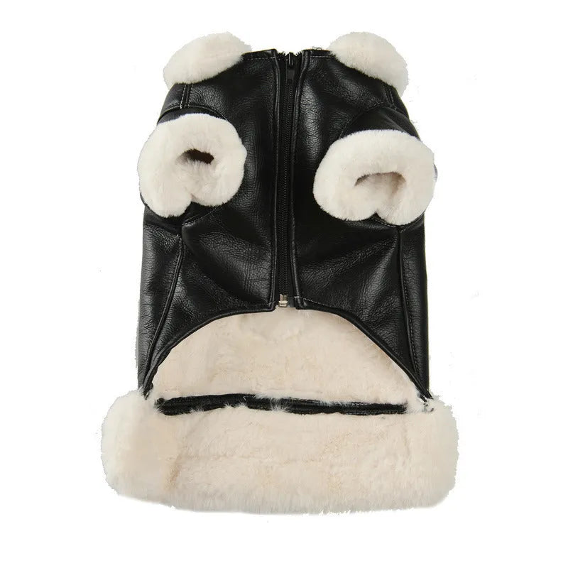Leather dog jacket for autumn and winter in black and brown colours with vest options