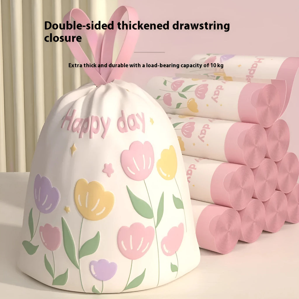 Pink drawstring garbage bags with argy wormwood mosquito repellent, size 44 cm by 48 cm.