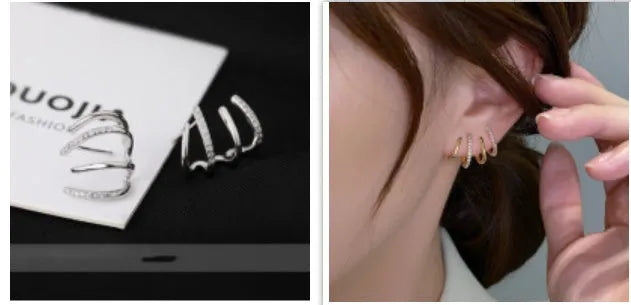 Pair of S925 silver needle four-prong zircon inlaid geometric stud earrings in gold finish