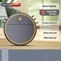 Black intelligent sweeping robot with obstacle avoidance and 2000mAh battery on a hardwood floor