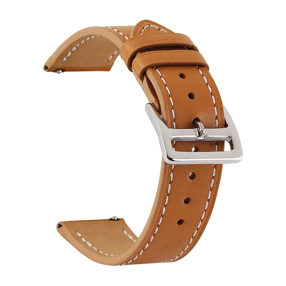 Genuine leather single ring watch strap in black, 22mm width, first layer cowhide