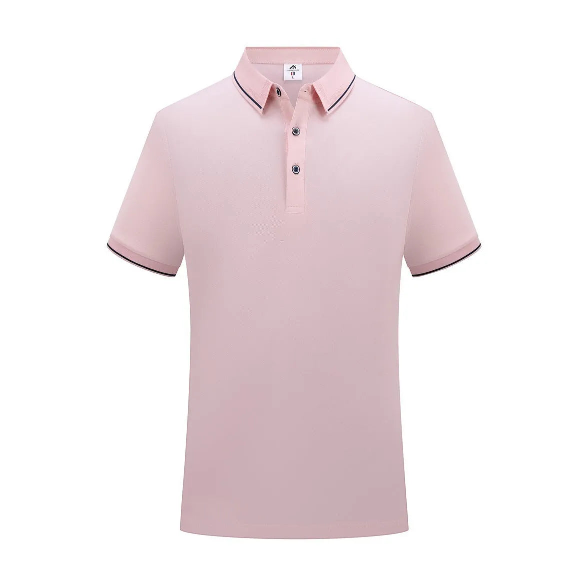 Beautician wearing a short-sleeved asymmetric polo shirt in light blue, showcasing the collar and Cool Silk Cotton fabric.