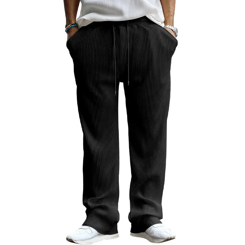 Men's casual high waist straight-leg trousers in polyester available in multiple colours