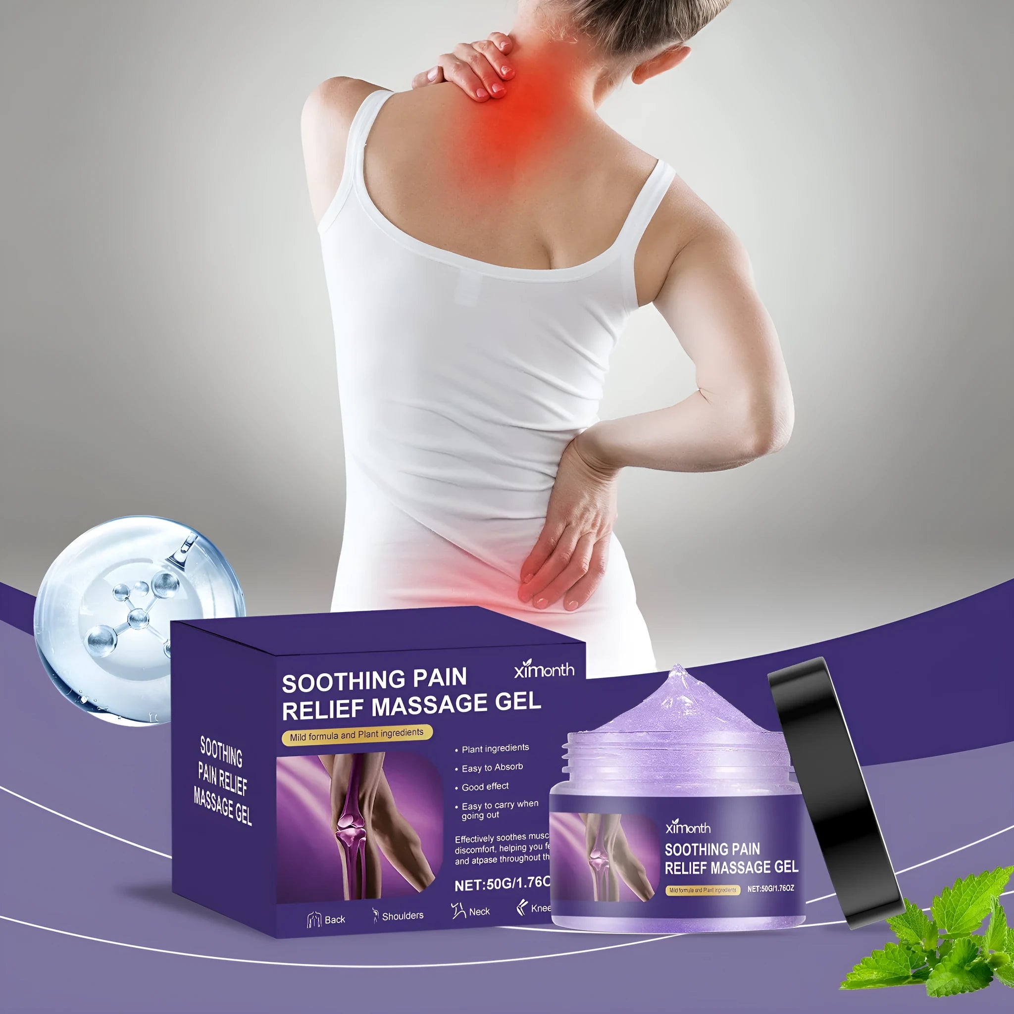 50g container of body joint care gel with menthol and essential oil formula