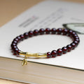 Natural garnet bamboo joint 6mm single ring bracelet in copper or silver finish