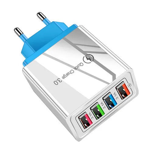 Black and white multi-port USB wall charger with luminous light indicator and UK three-pin plug