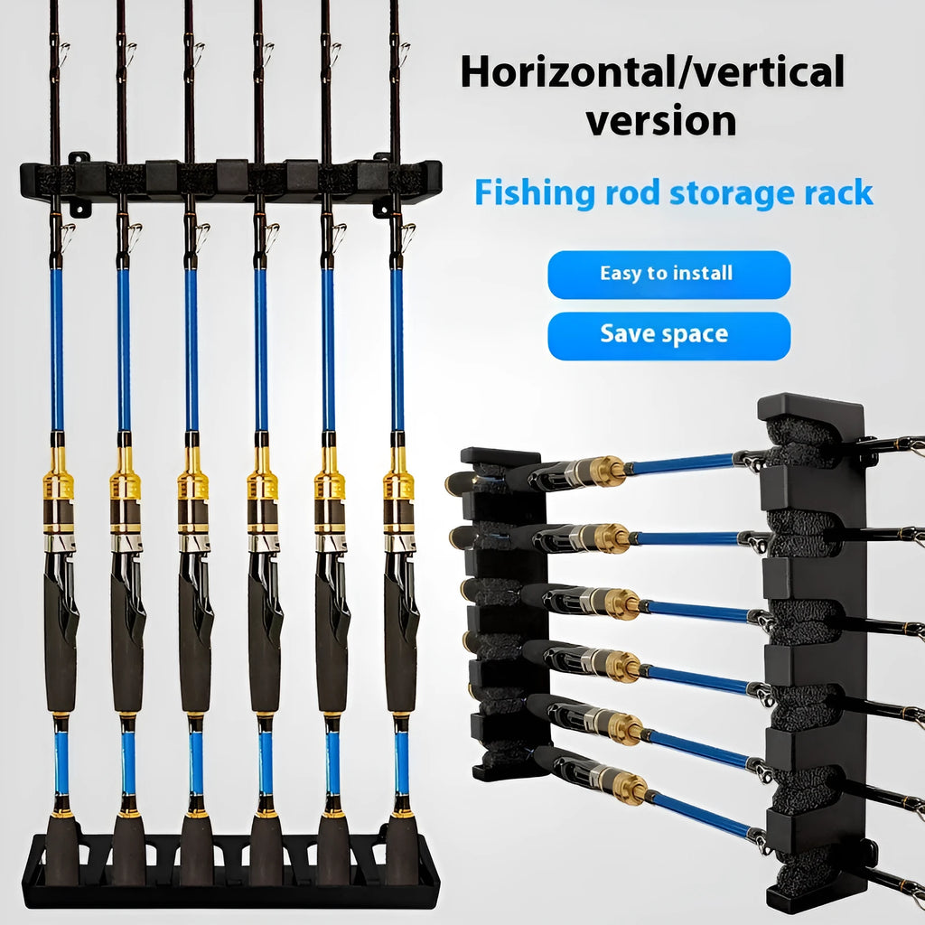 Black ABS plastic wall-mounted fishing rod holder rack with self-tapping screws
