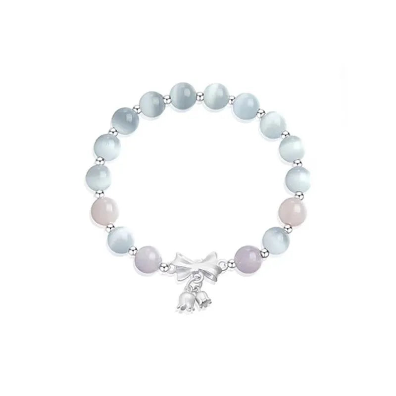Lavender purple bowknot two-shihuan opal bracelet with 10mm electroplated crystal beads