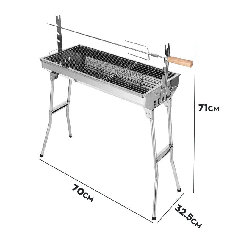 Large stainless steel flip-design charcoal barbecue oven with iron grills and carbon mesh plates