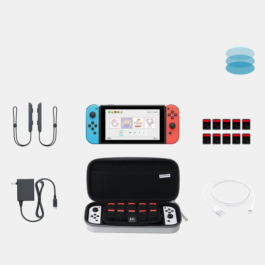 Nintendo Switch large capacity storage case with game cartridge compartments and carrying handle