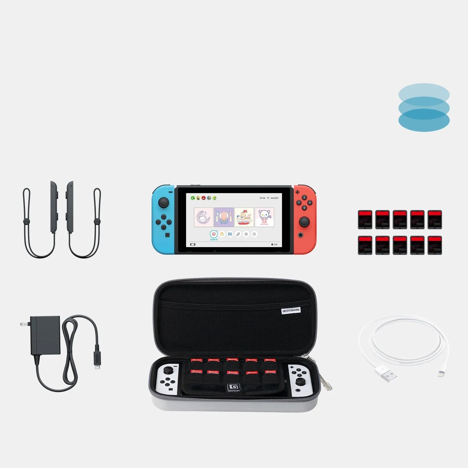 Nintendo Switch large capacity storage case with game cartridge compartments and carrying handle