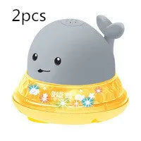 Automatic water spray whale bath toy with LED lights for baby sensory play