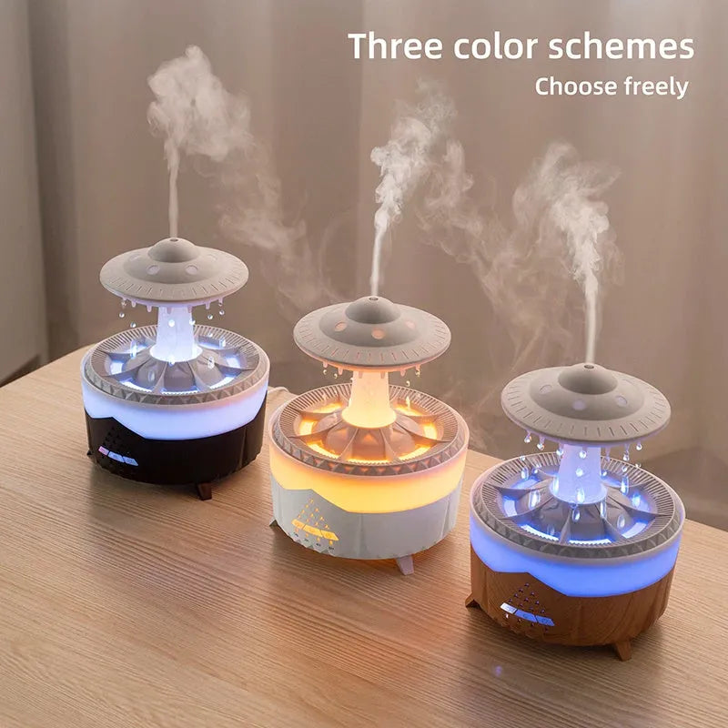 Cloud-shaped UFO raindrop humidifier with water drop sounds and night light